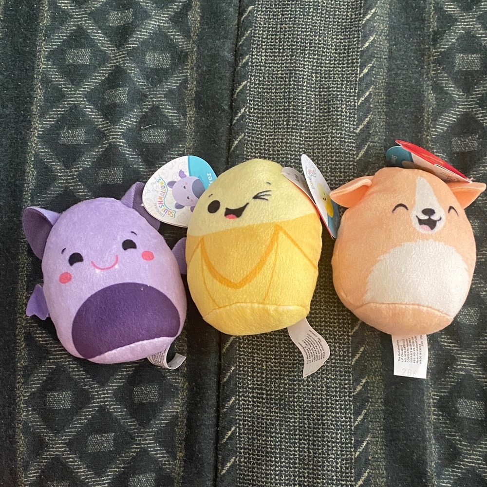 McDonald’s happy meal toys.Set of Three squishmellows zumirez, Julie, and stevon